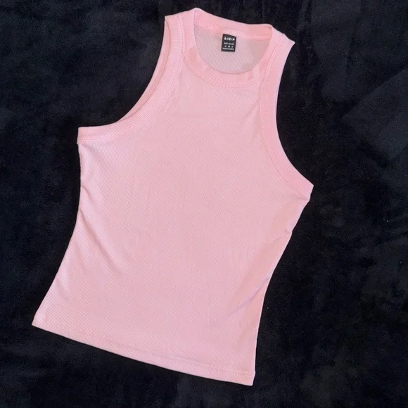 Light Pink Ribbed Racerback Tank Top - SHEIN - Picture 1 of 6